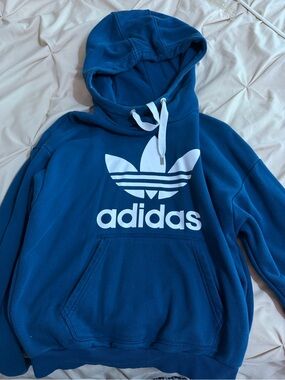 adidas Navy Pullover Hoodie with White Drawstrings